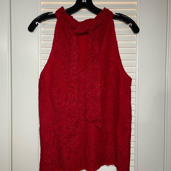 J.Crew Tie Neck Top In Lace AG853 holiday red size S - Picture 7 of 10